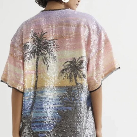H&M Studio Palm Tree Sunrise sequin shiny fringe Chloe Ibiza dress XS/S - Picture 6 of 14
